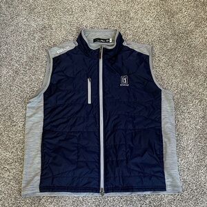 RLX Ralph Lauren Mens 2XL Grey Navy hybrid Golf Vest with Course Logo
